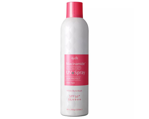 Купить Солнцезащитный спрей с ниацинамидом без запаха Ajuste Niacinamide UV Spray Clear Type SPF 50/PA++++, 200 г Ажустье (Ajuste) - Япония в RATAMARA.shop Солнцезащитный спрей с ниацинамидом без запаха Ajuste Niacinamide UV Spray Clear Type SPF 50/PA++++, 200 г Ажустье (Ajuste) - Япония