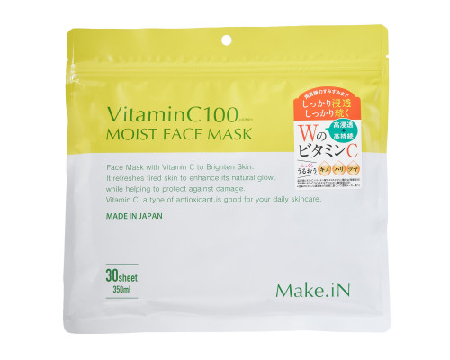Набор тканевых увлажняющих масок для лица с витамином C100 Make.iN VITAMINC100 Moist Face Mask, 30 шт. (350 мл) Мейк.Ин (Make.iN) - Япония