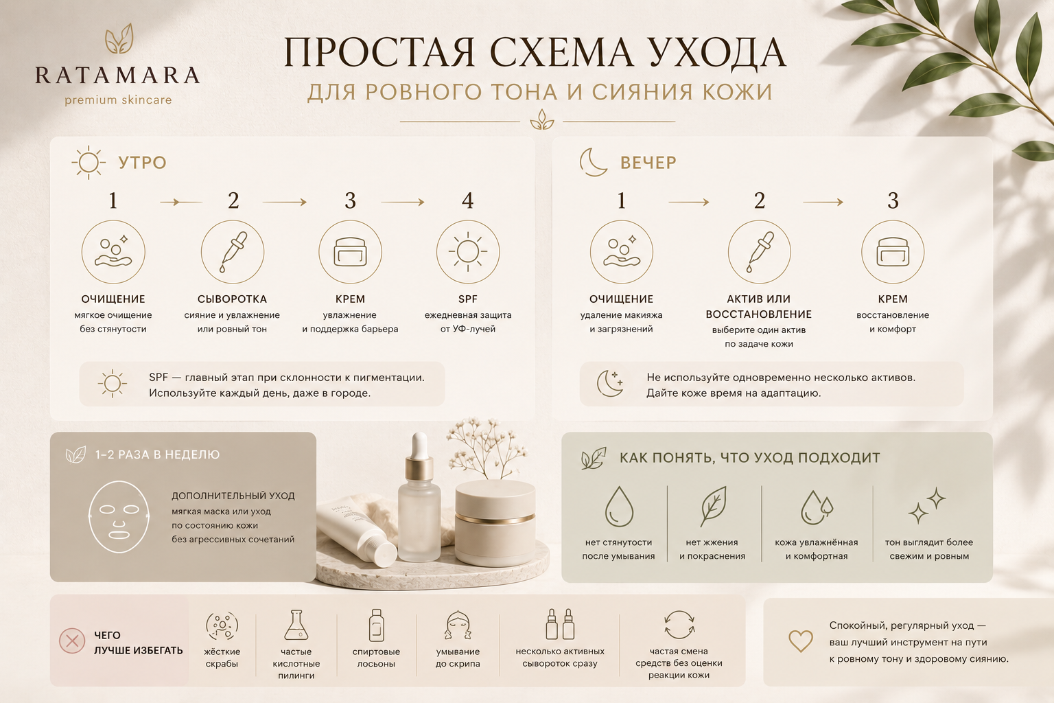 Схема домашнего ухода при пигментации утром и вечером