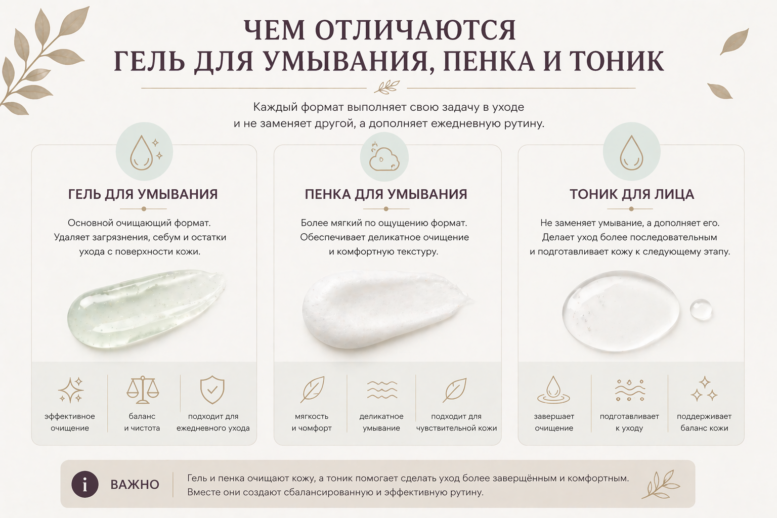 Гель для умывания, пенка и тоник для ежедневного очищения лица
