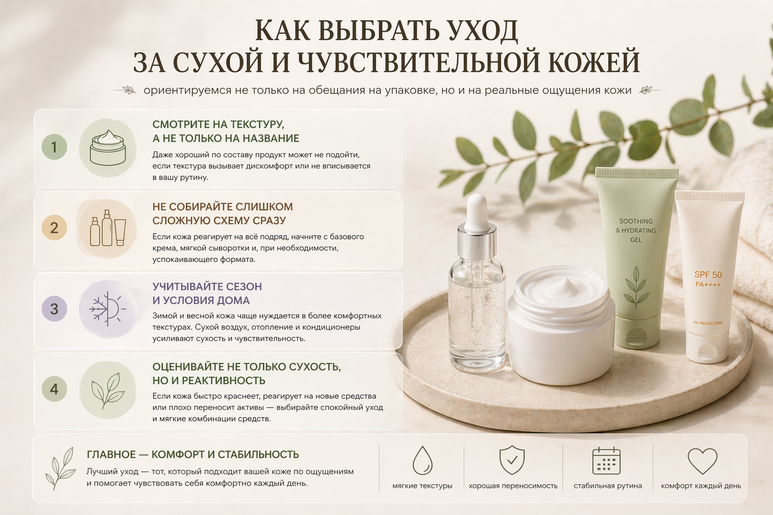 Средства для сухой и чувствительной кожи в домашнем уходе